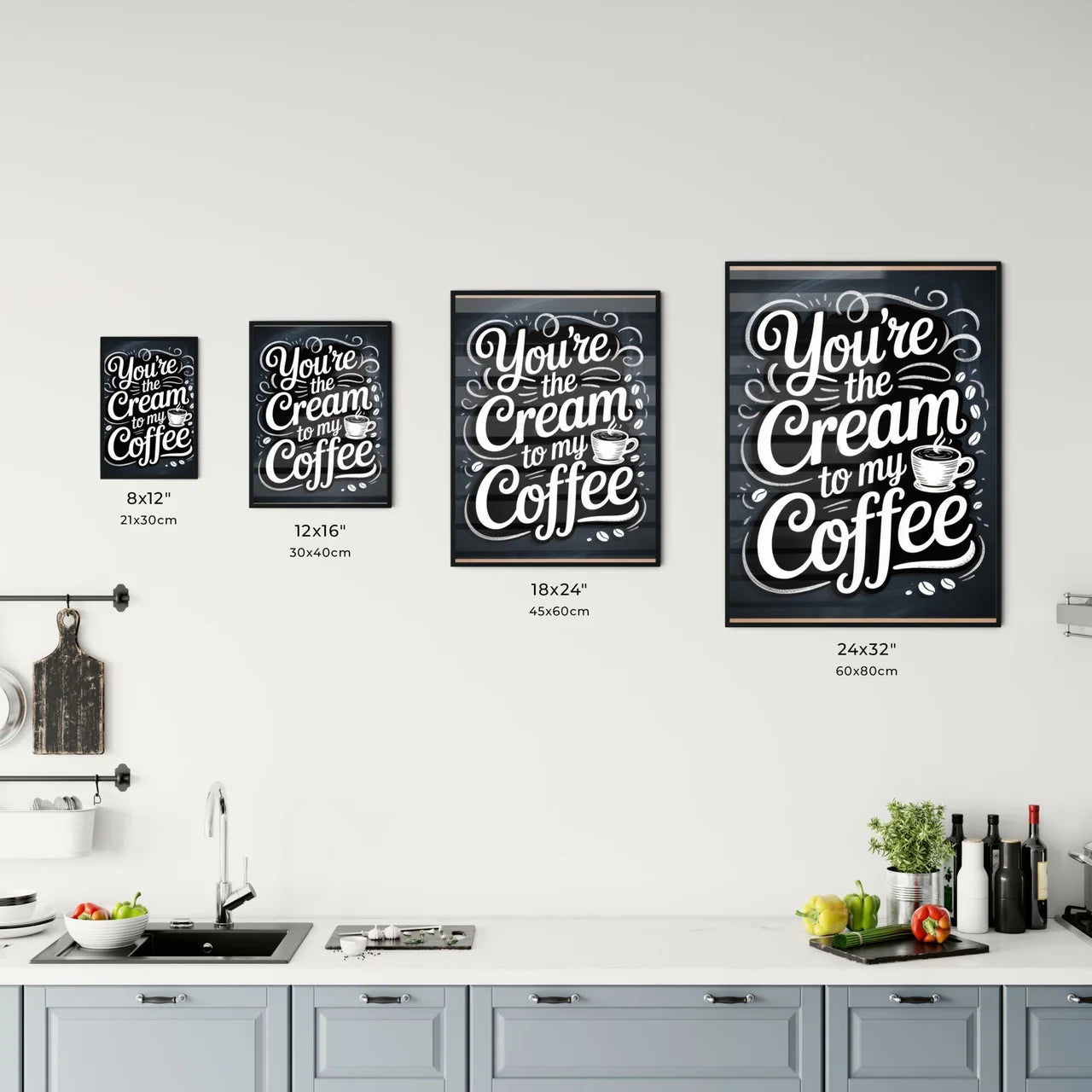 Whimsical Coffee Quote Art: You're the Cream to My Coffee in Playful Typography. Chart