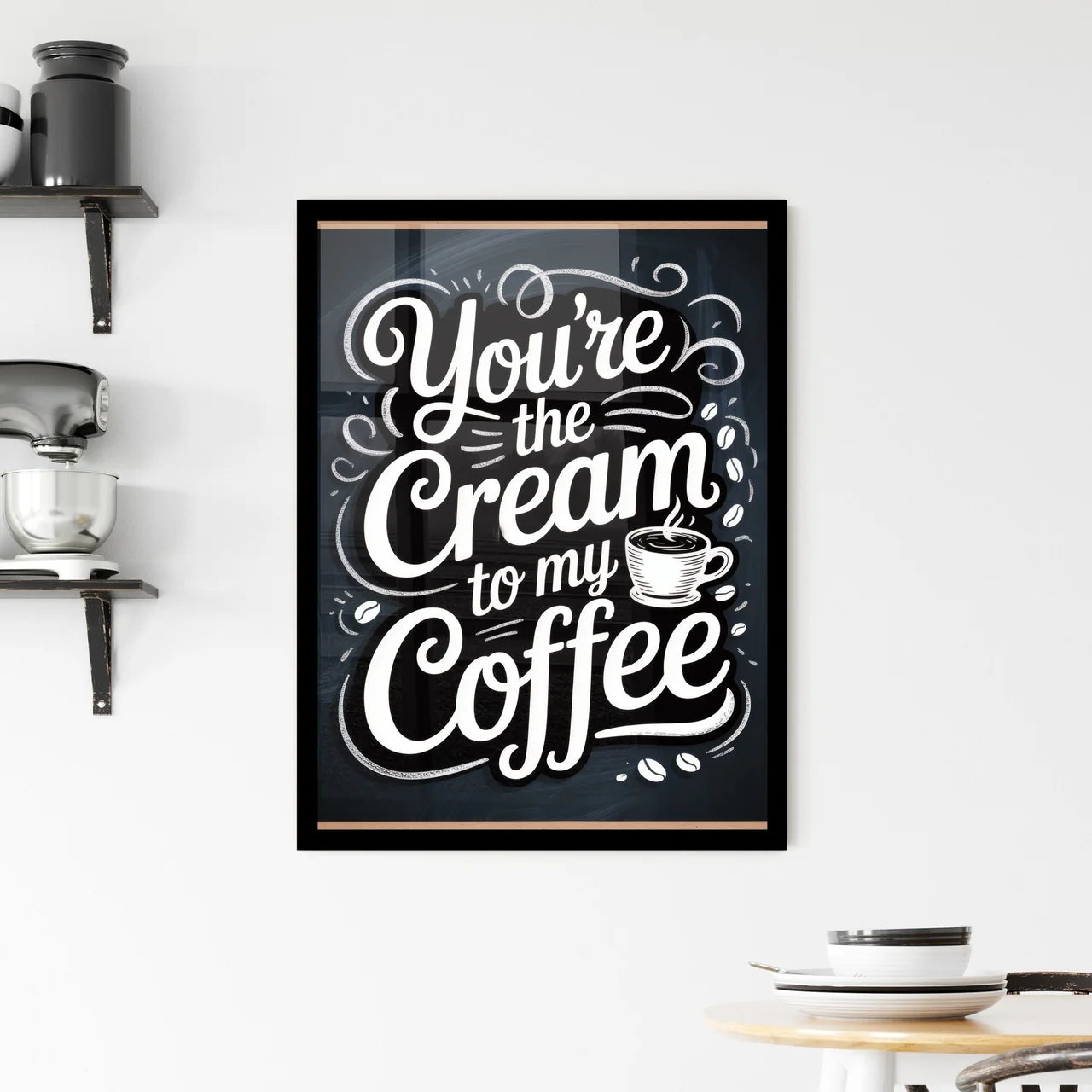 Whimsical Coffee Quote Art: You're the Cream to My Coffee in Playful Typography. Framed Print