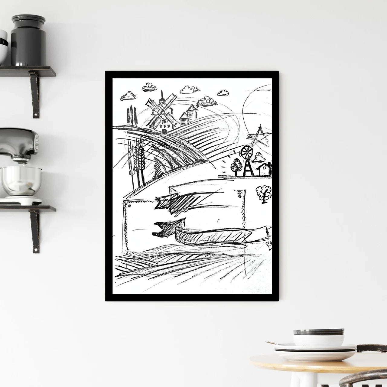 Whispers of Nature: A Sketch of Dreamy Landscapes and Time Framed Print