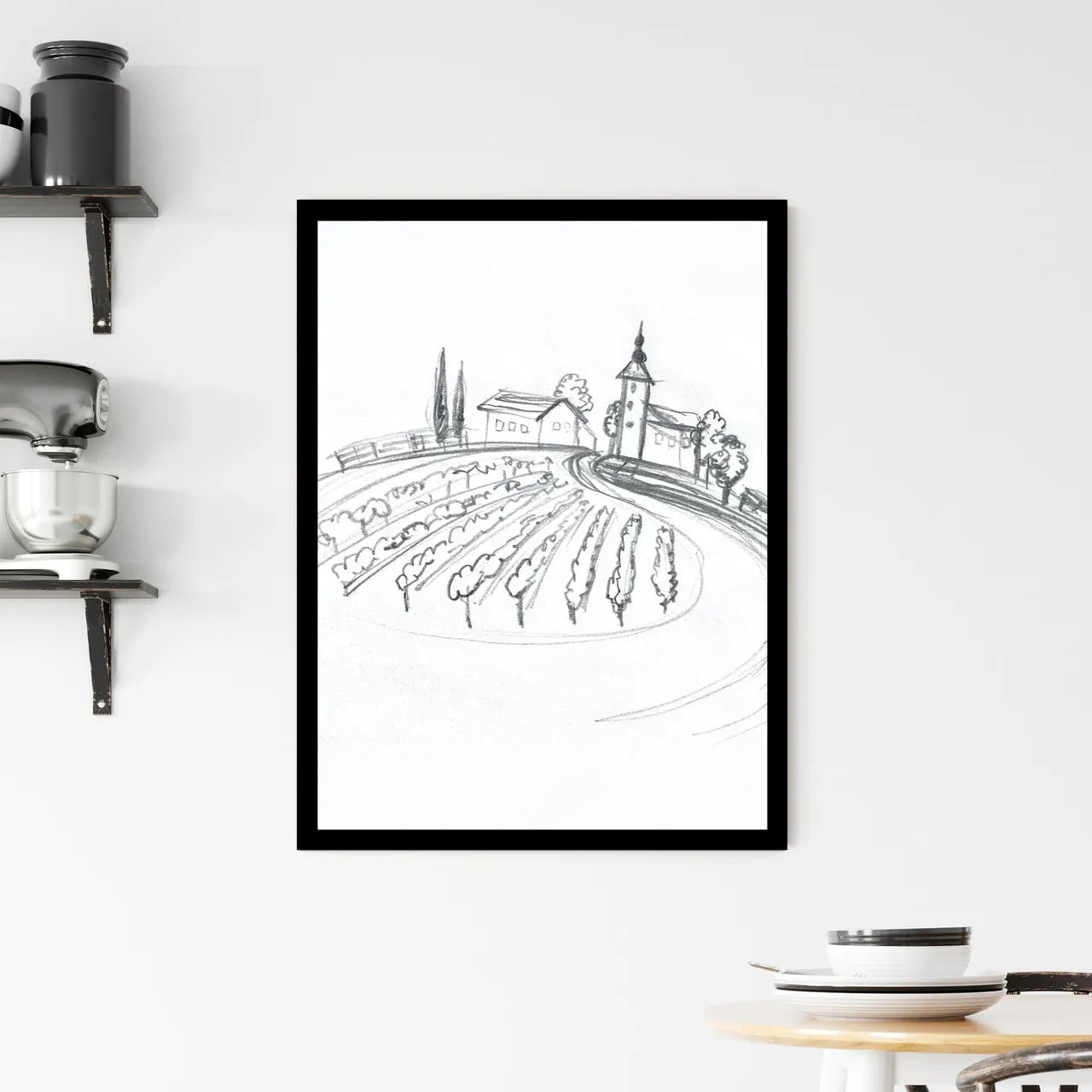 Winding Paths Through Vines: Echoes of Rural Serenity Framed Print