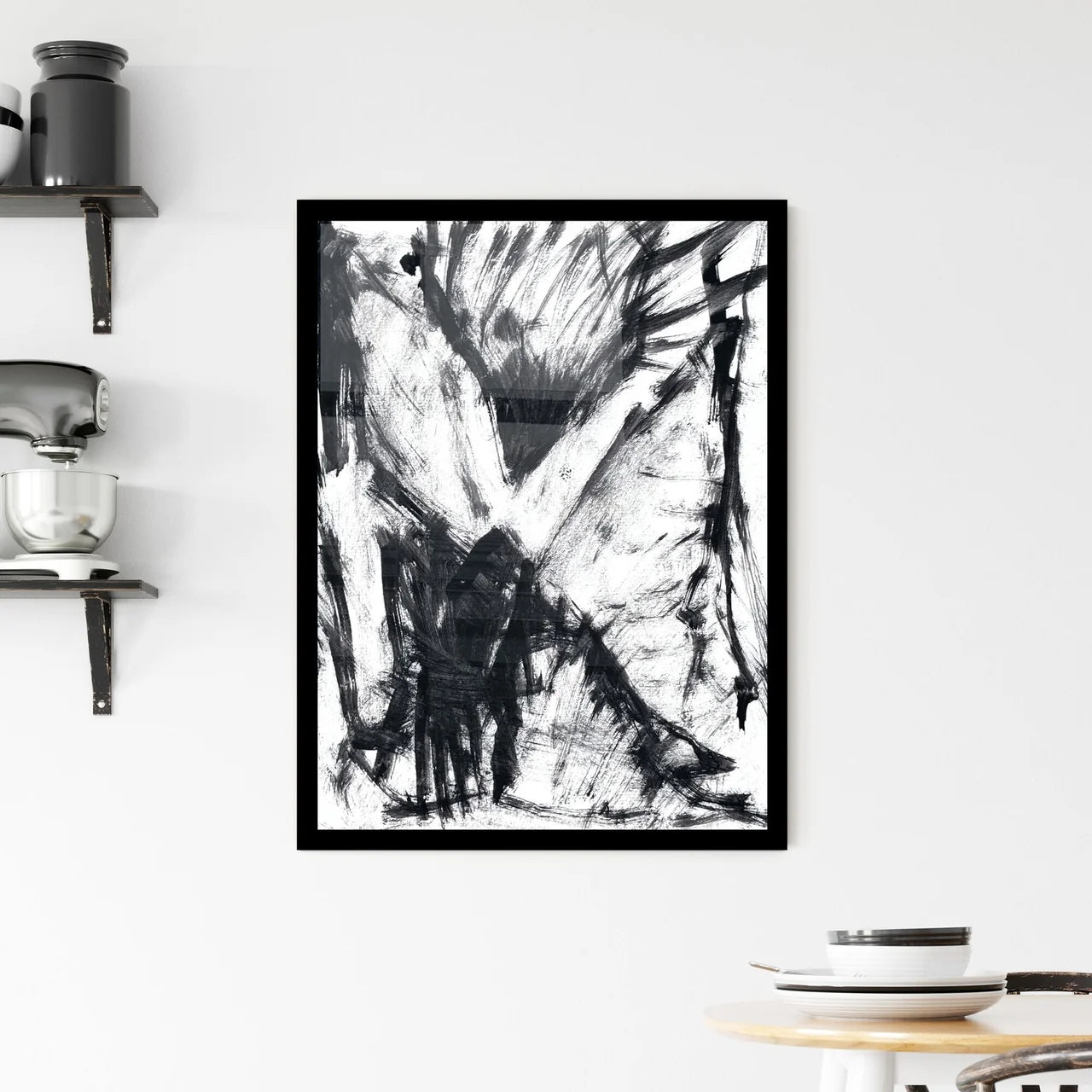 Chaos in Monochrome: The Dance of Shadow and Form Framed Print