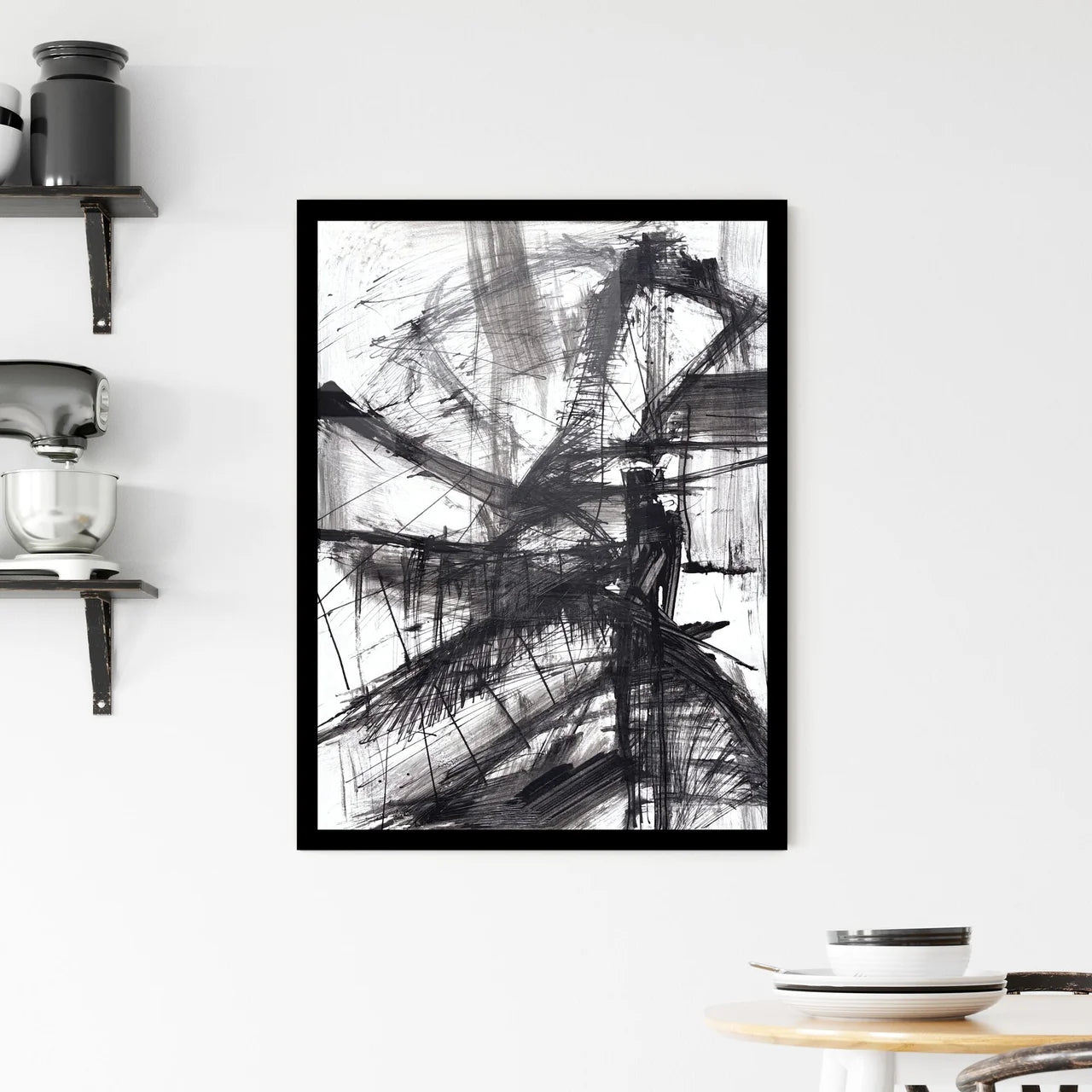 Chaotic Harmony: A Dance of Shadows and Lines Framed Print