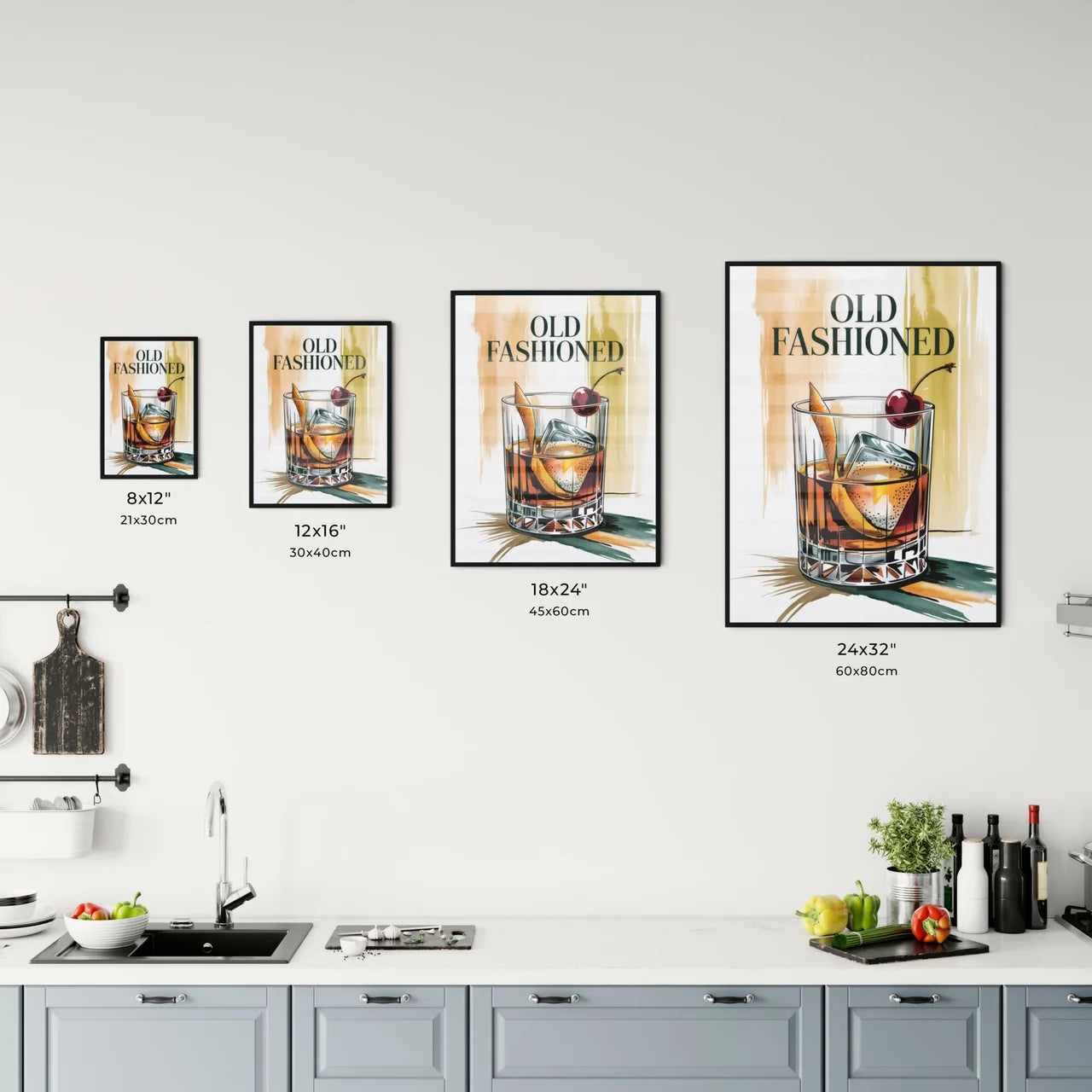 Classic Old Fashioned Cocktail in a Stylish Glass with Orange Twist and Cherry Garnish on Elegant Background. Chart