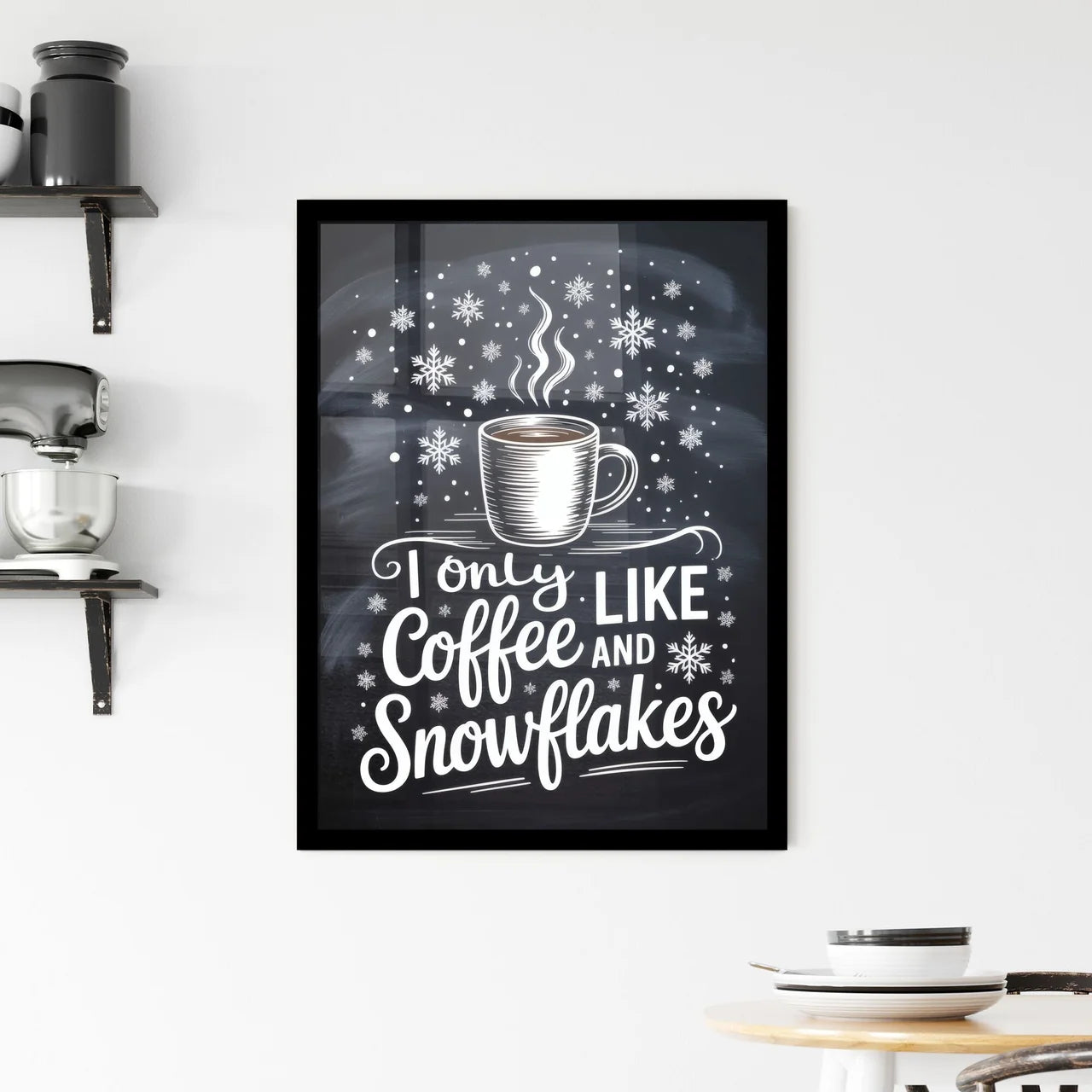 Cozy Winter Coffee and Snowflakes - Perfect for Holiday Decor and Seasonal Marketing Themes Framed Print