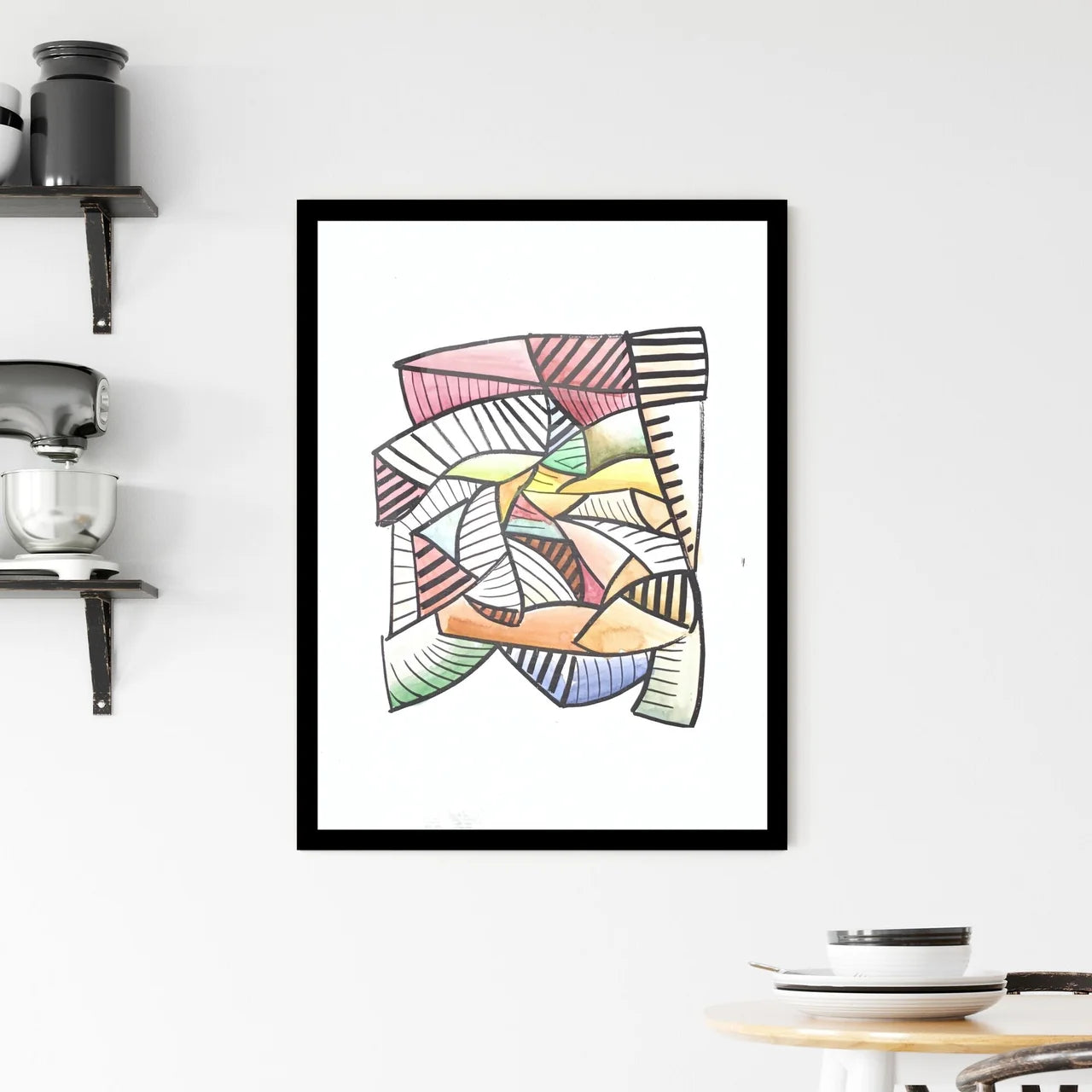 Fragmented Harmony: Chaotic Beauty in Colors and Lines Framed Print