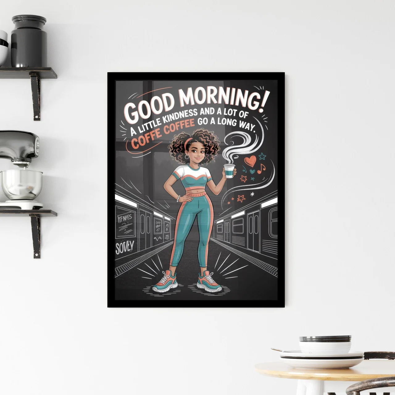 Good Morning! Embracing Kindness and Coffee in the Vibrant Pulse of City Life. Framed Print