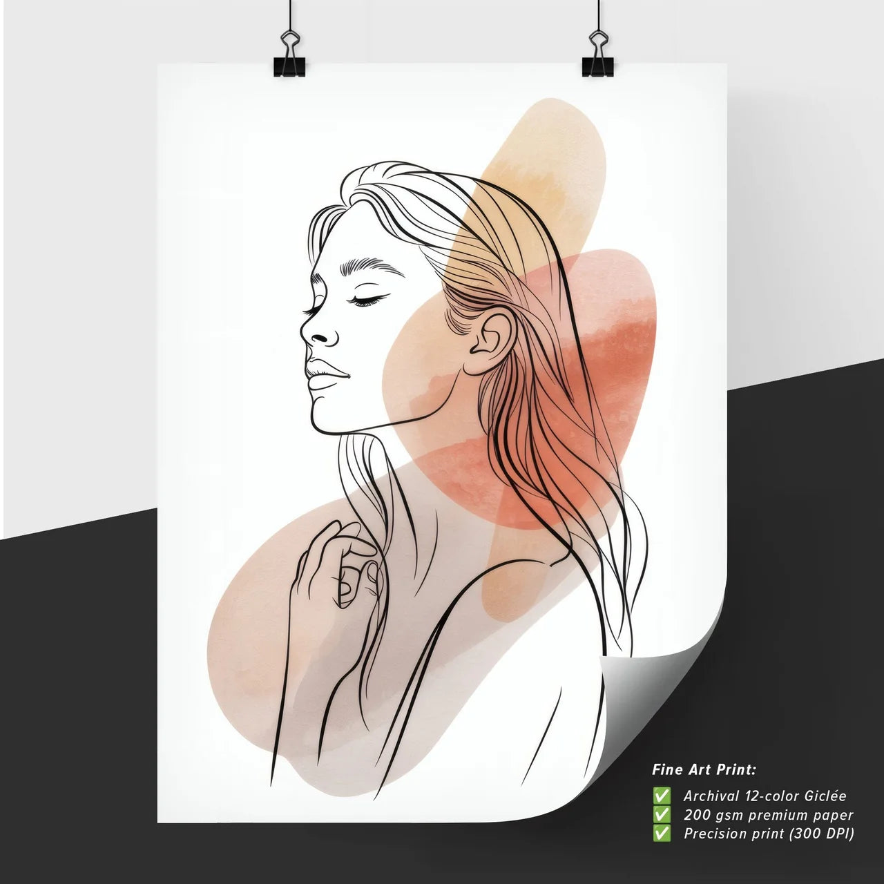 Minimalist Line Art Portrait of a Woman with Abstract Color Elements for Stylish Decor