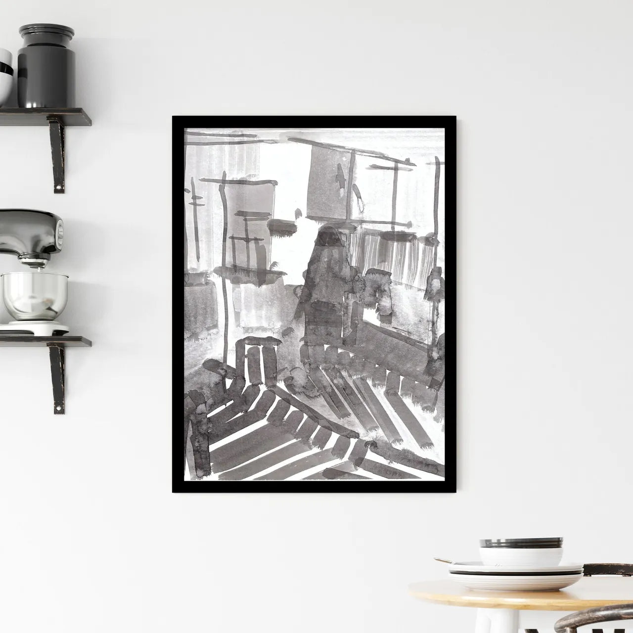 Shadows and Silhouettes: A Monochrome Urban Reverie Framed Print