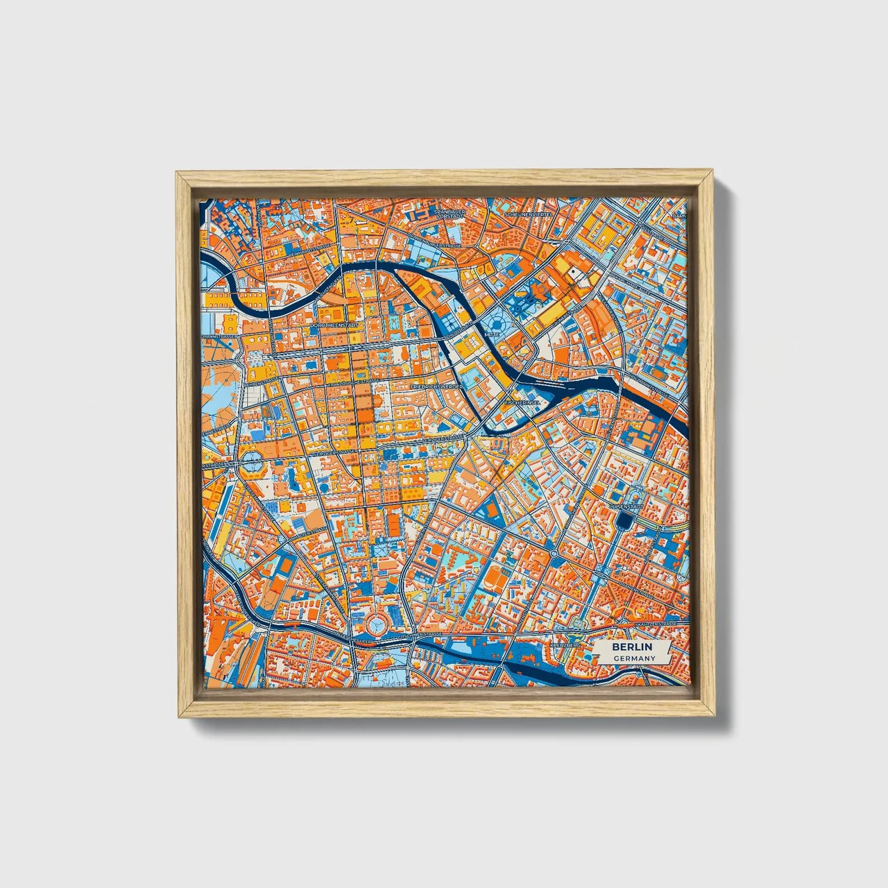 Berlin Germany Colorful City Map Canvas Print • Natural Wooden Framed