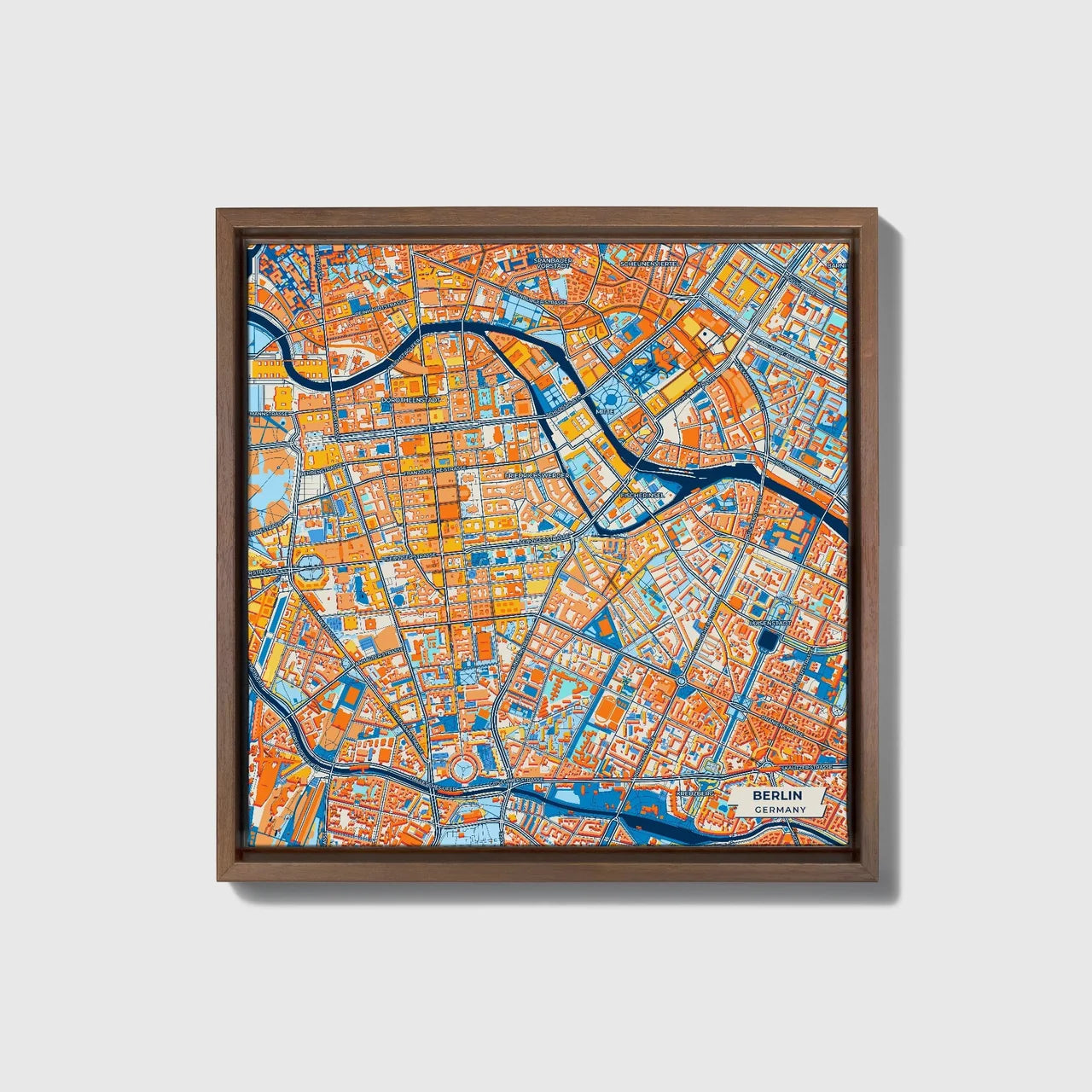 Berlin Germany Colorful City Map Canvas Print • Dark Wooden Framed