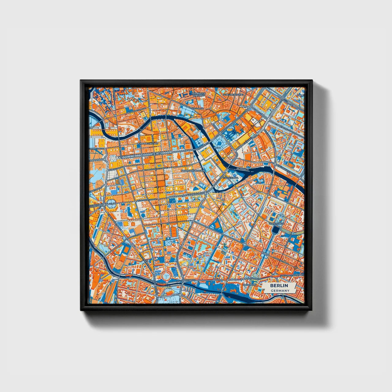 Berlin Germany Colorful City Map Canvas Print • Black Framed