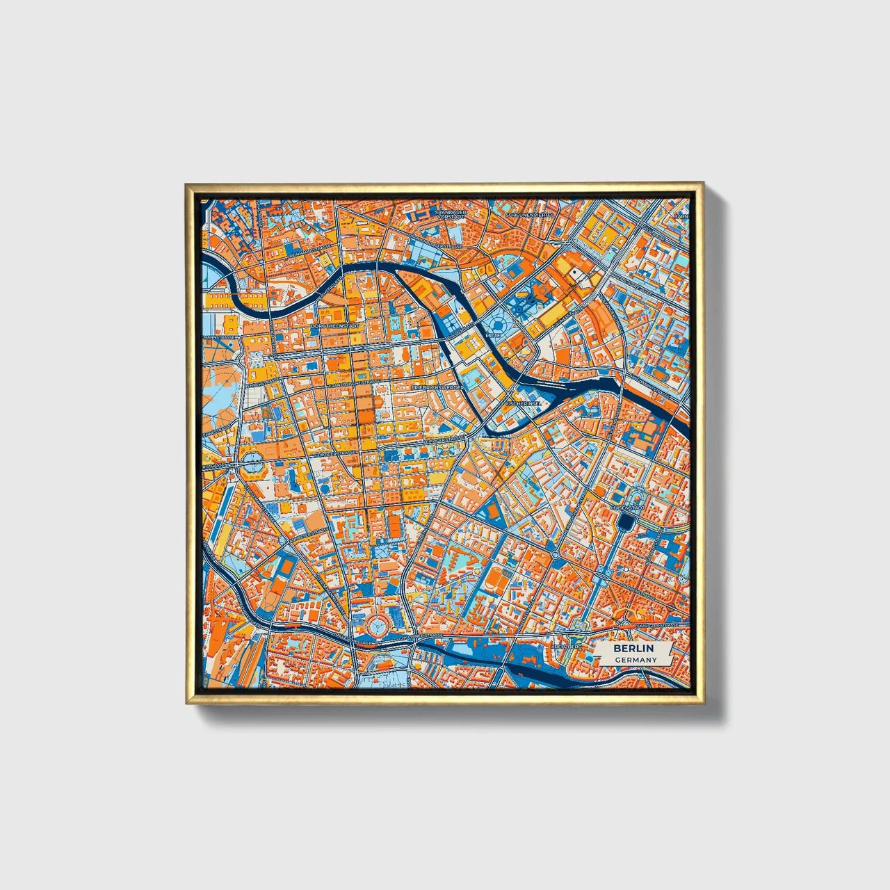 Berlin Germany Colorful City Map Canvas Print • Gold Framed