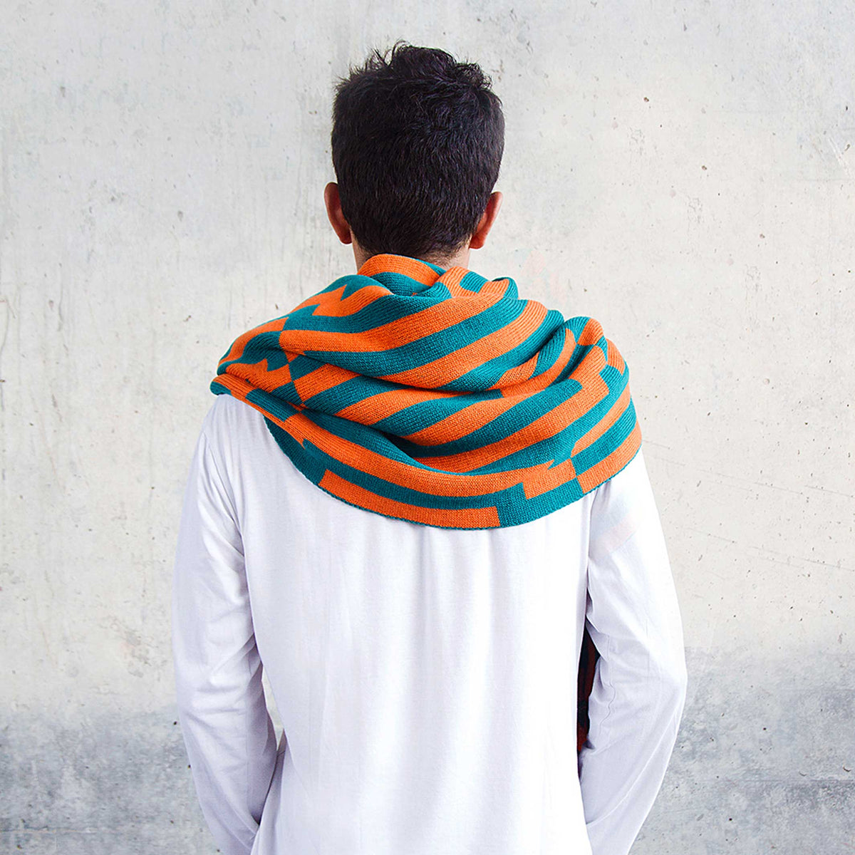 BITMAP ZOOM IN 1 | Orange & Green SCARF-STOLE | 194x64 cm | 100% Merino Wool | Cristian Zuzunaga