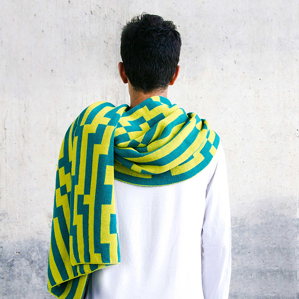 BITMAP ZOOM IN 2 | Yellow & Green SCARF-STOLE | 194x64 cm | 100% Merino Wool | Cristian Zuzunaga