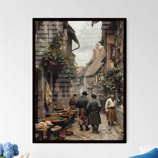 Vintage 18th Century German Weimar Street Scene Depicting Lively Market Activity with People Walking Default Title