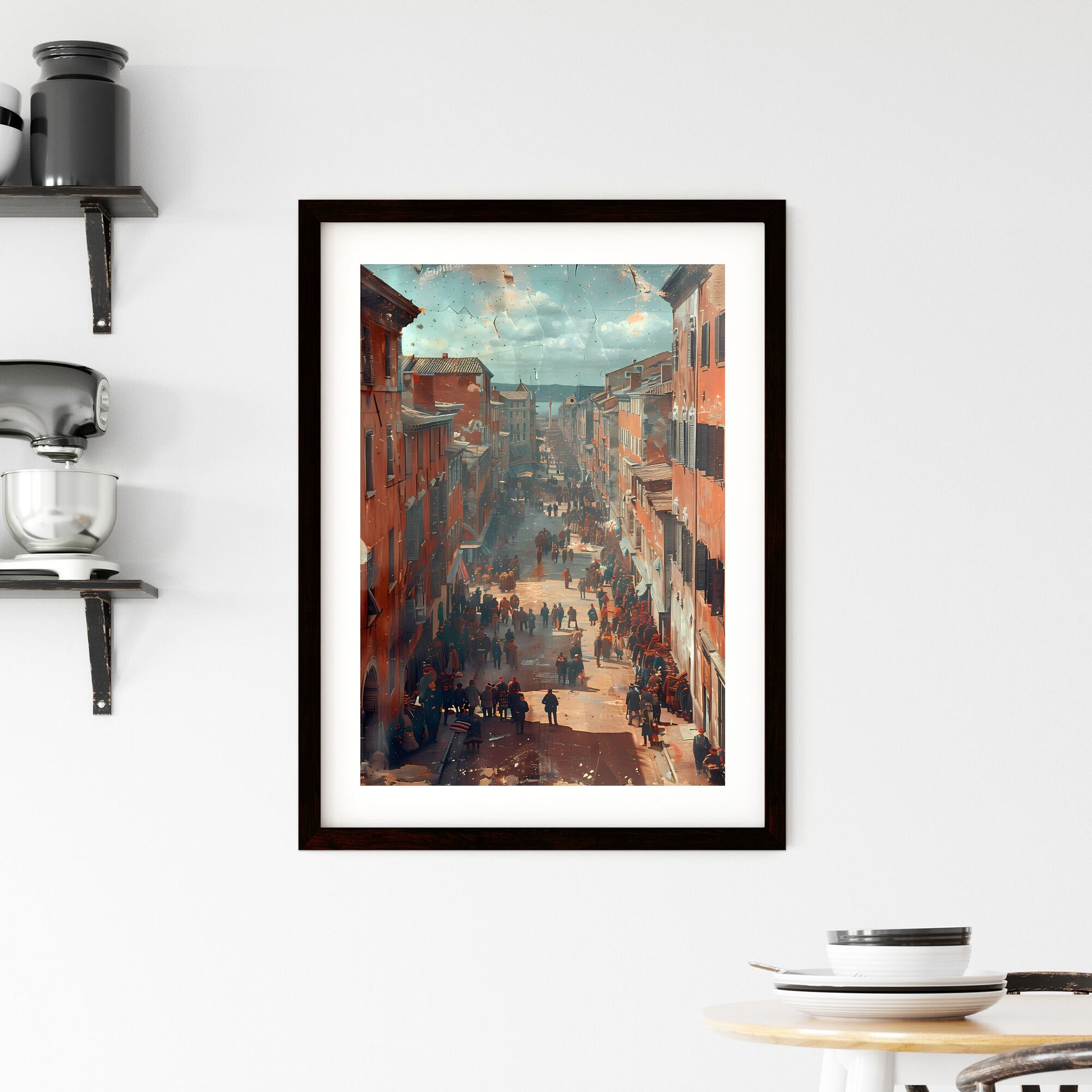 Artistic Street Scene Painting: Bustling Cityscape with Figures, Market Vibes, Modern Art Default Title
