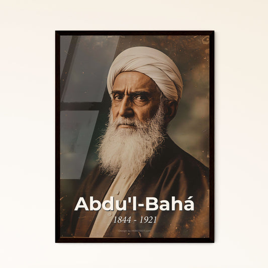 Timeless Portrait of Abdul-Bahá: Exquisite Monochrome Art Print for Inspired Home Decor or Meaningful Gifting