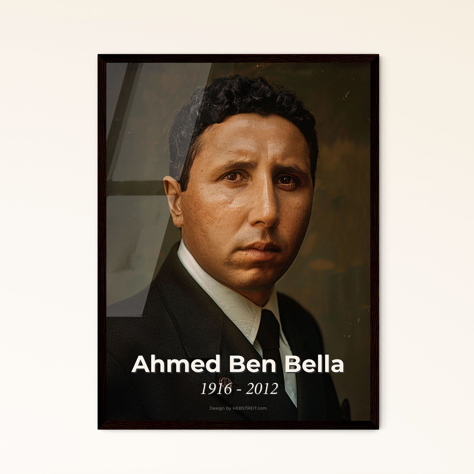 Ahmed Ben Bella: Icon of Independence – Captivating Ultrarealistic Portrait in Monochrome, Perfect for Home Decor & Gifting