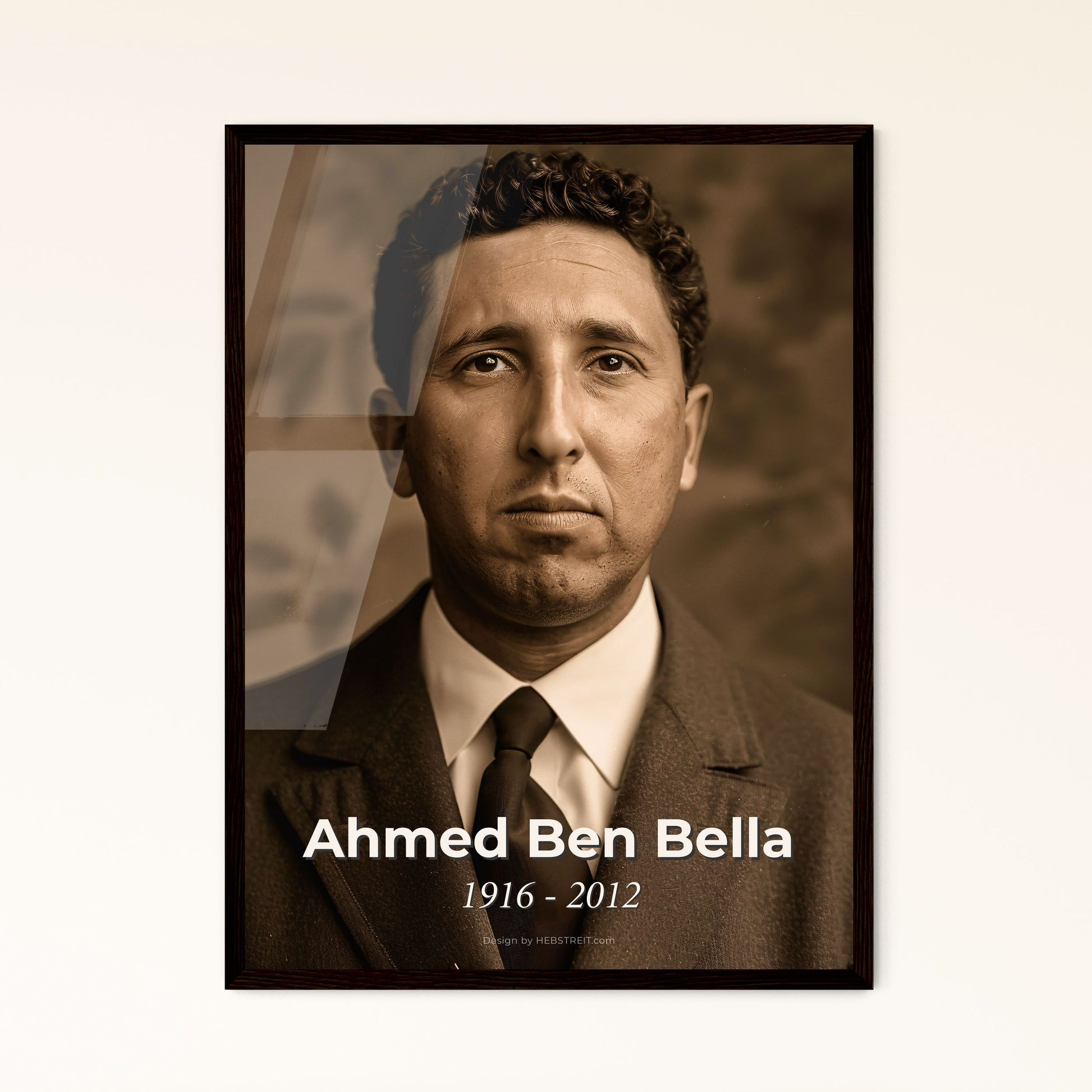 Ahmed Ben Bella: A Legacy of Courage - Portrait of Algeria's First President in Stunning Sepia Art for Timeless Home Decor