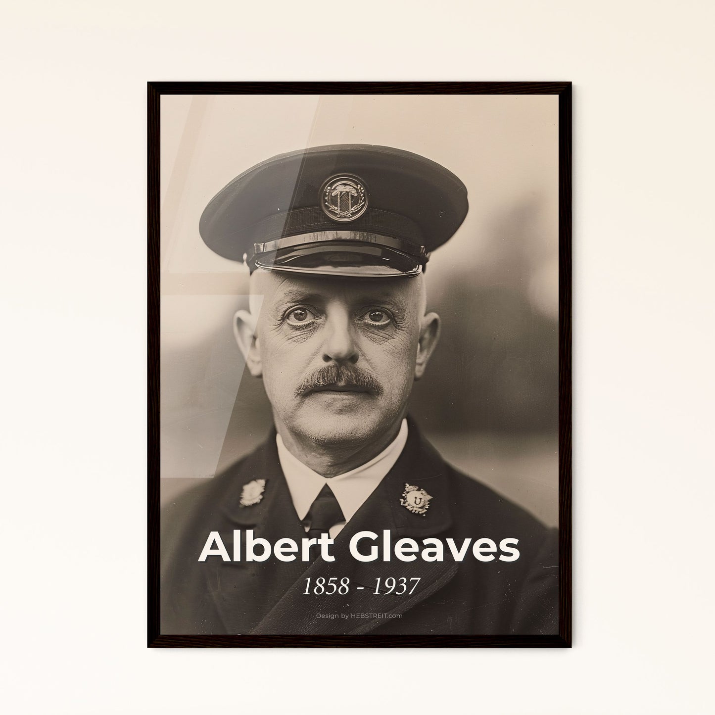 Albert Gleaves: Iconic WWII Admiral Portrait – Ultra-Realistic Art Print in Rich Monochrome with Sepia Tone for Home Décor