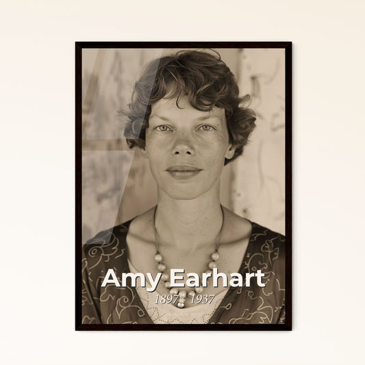 Amy Earhart: Iconic Aviator's Legacy - Stunning Ultra-Realistic Art Print in Sepia on Aluminum/Wood Frame for Home Decor