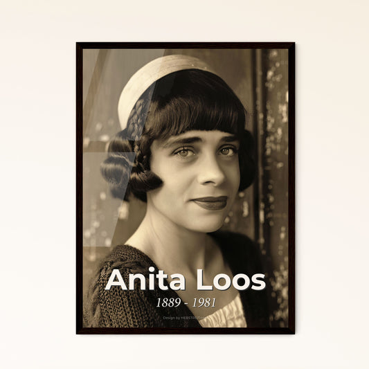 Anita Loos: Timeless Icon of American Cinema - Stunning Ultrarrealistic Portrait in Monochrome, Perfect for Home Decor or Gifting