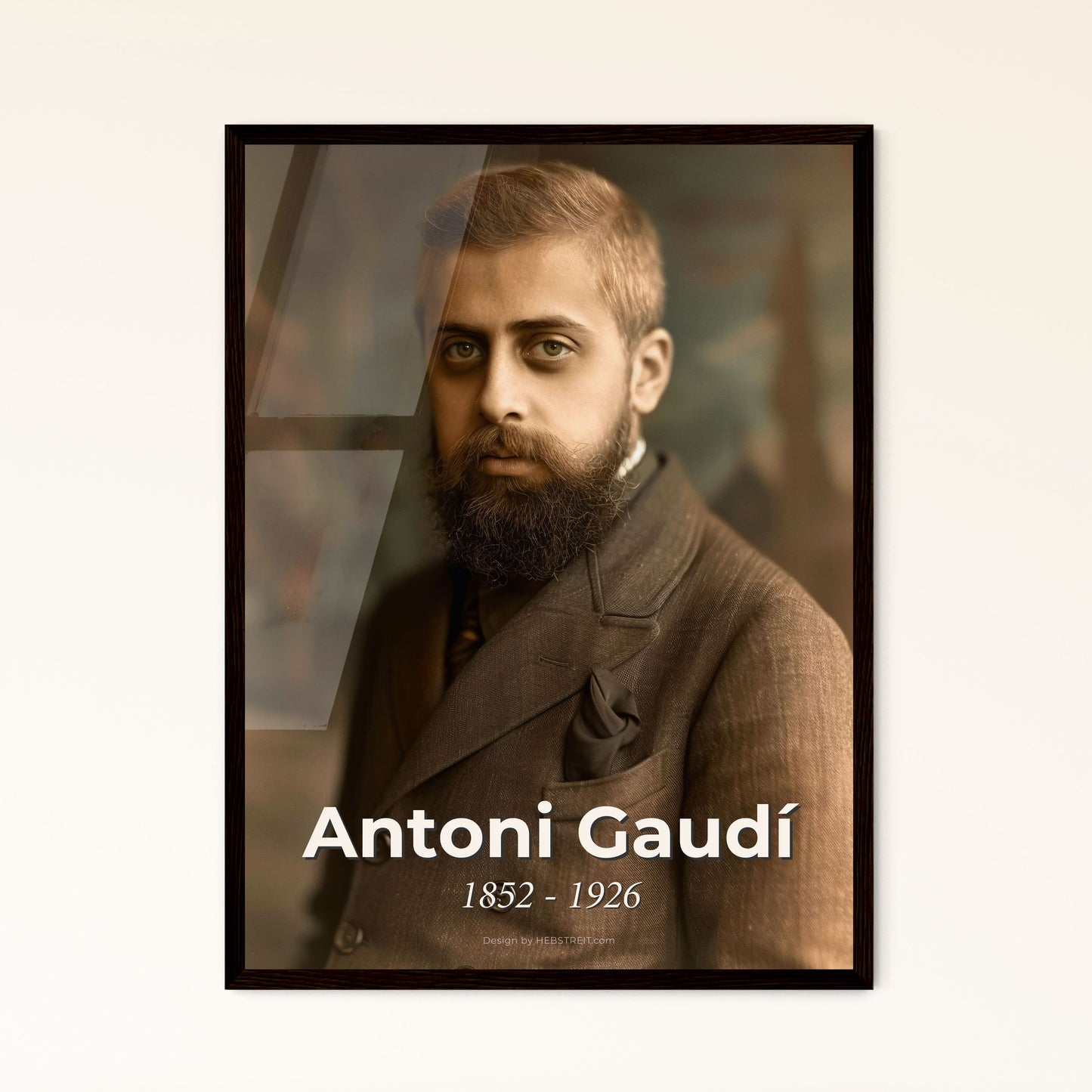 Antoni Gaudí: Iconic Modernist Visionary - Exquisite Portrait in Monochrome with Rustic Elegance for Timeless Home Decor