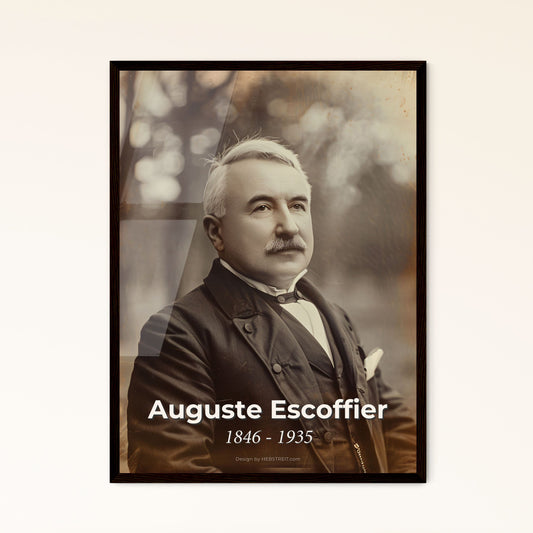 Exquisite Portrait of Auguste Escoffier: The King of Chefs - Timeless Culinary Legacy in High-Quality Monochrome Art Print