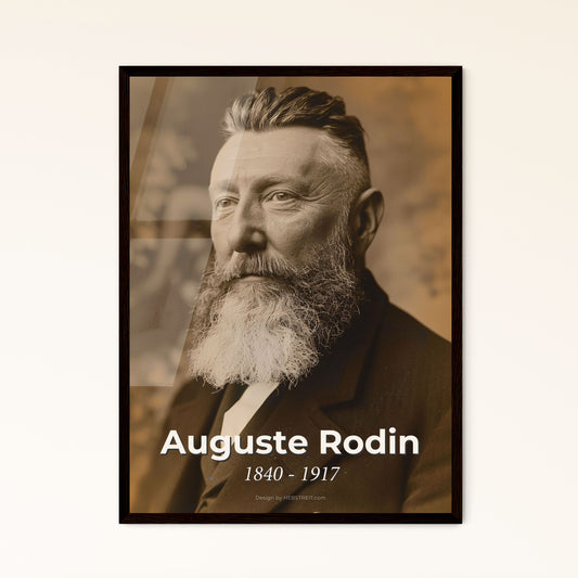 Timeless Portrait of Auguste Rodin: A Monochromatic Tribute to Artistic Passion – Perfect for Elegant Home Decor