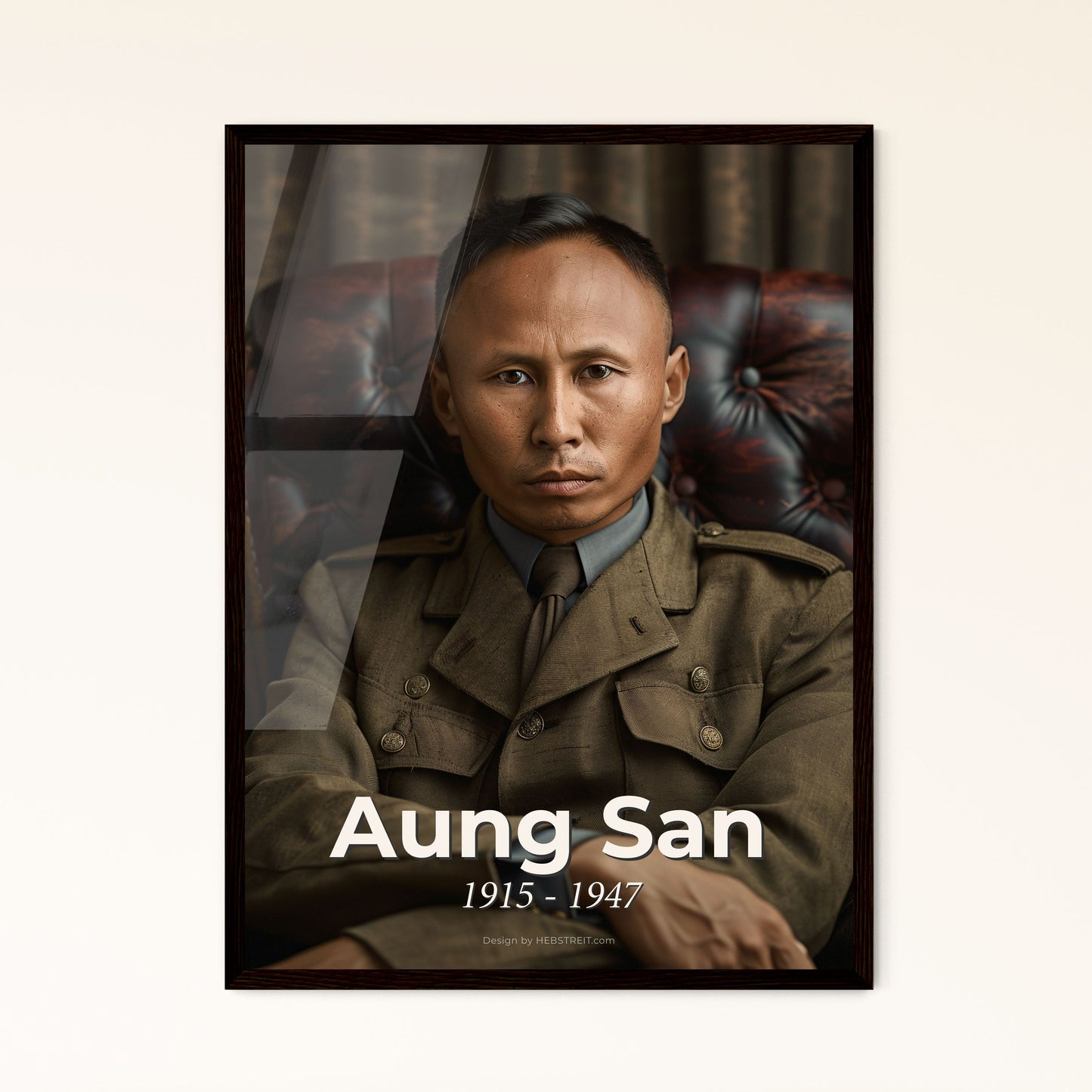 Authentic Portrait of Aung San: Father of Modern Myanmar - Monochromatic Art Print for Home Decor, Gift & Inspiration