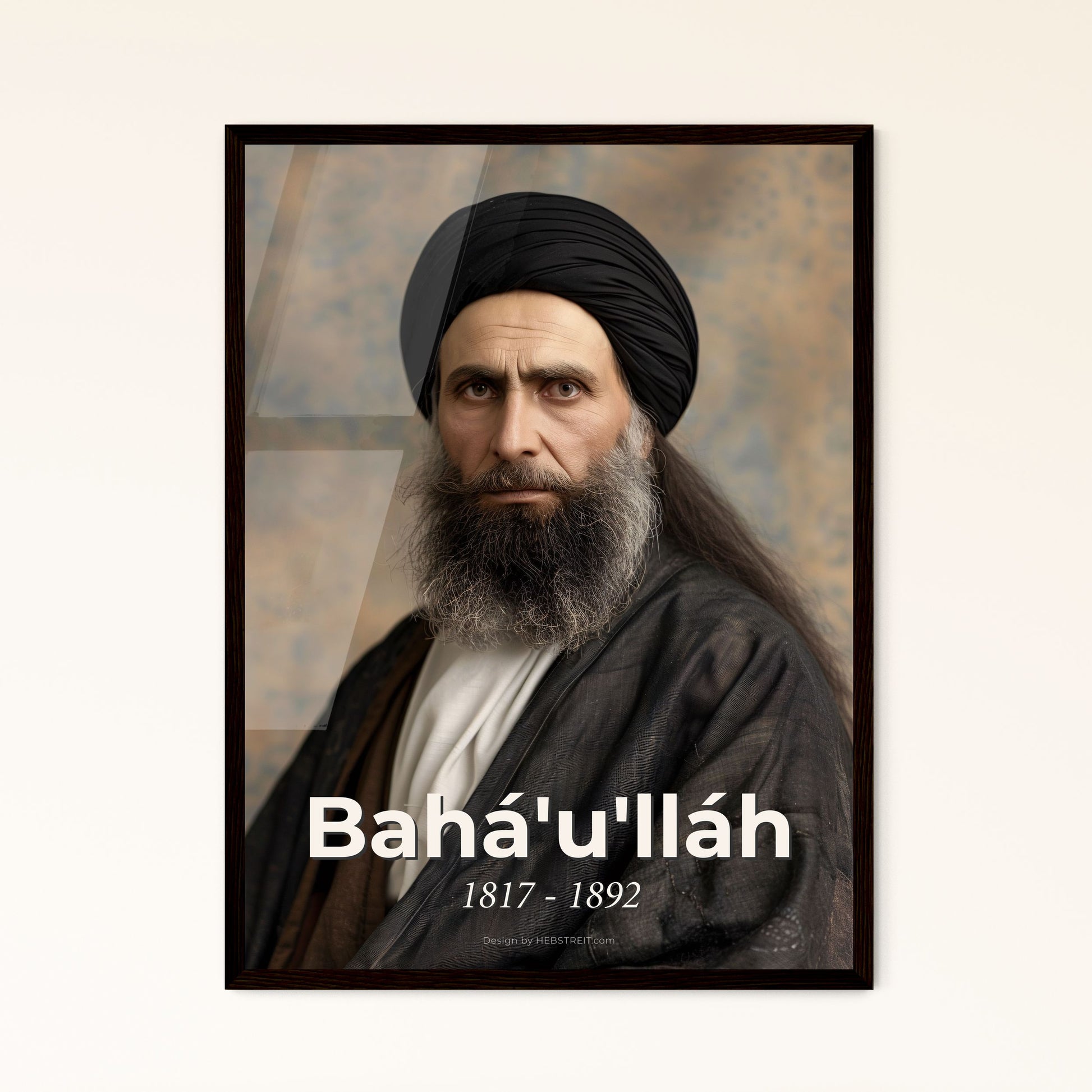 Bahá'u'lláh Portrait: A Symbol of Unity & Peace in Monochrome Elegance – Perfect Gift for Home Decor & Spiritual Inspiration