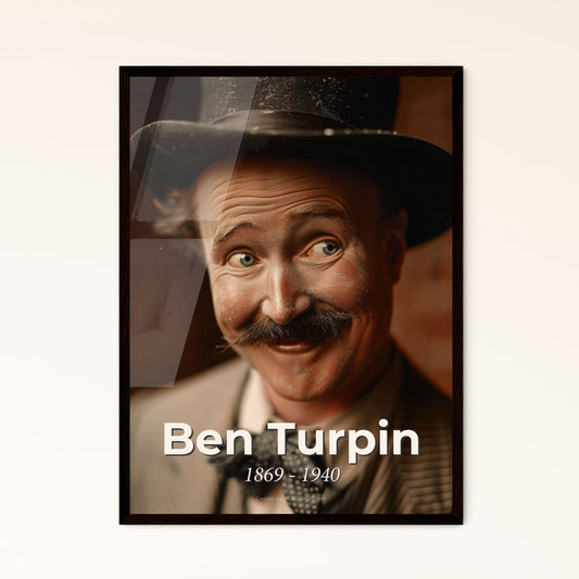 Ben Turpin: Timeless Icon of Silent Comedy - Striking Ultrarealistic Portrait on Rustic Background, Perfect for Any Space