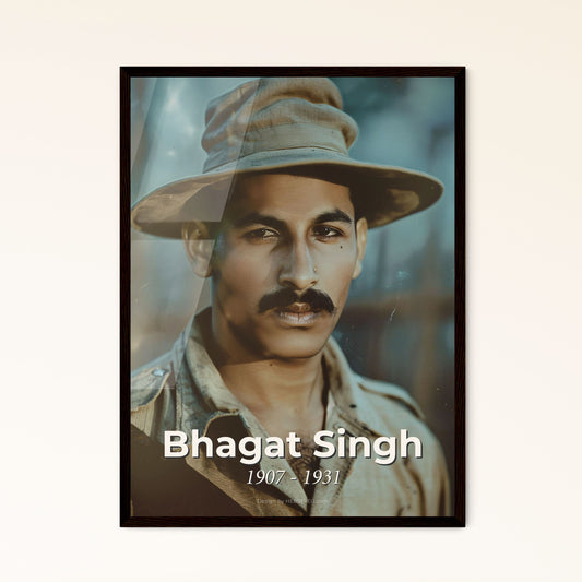 Heroic Portrait of Bhagat Singh: Timeless Tribute to India's Revolutionary Martyr | Stunning Monochrome Art Print for Home Decor