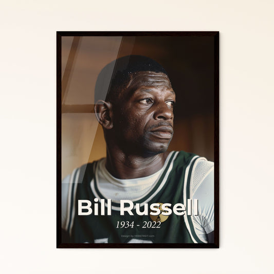 Bill Russell: Icon of Basketball Greatness, Legendary 11-Time Champion – Stunning Monochrome Art Print for Home Décor.