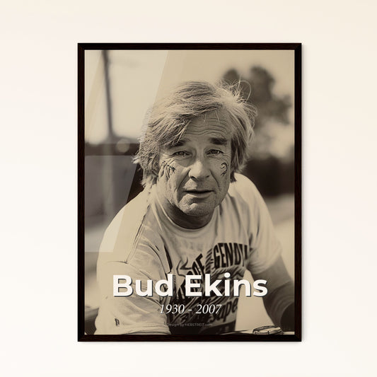 Bud Ekins: Legendary Stuntman of The Great Escape - Authentic Portrait in High Contrast Sepia, Perfect for Home Décor