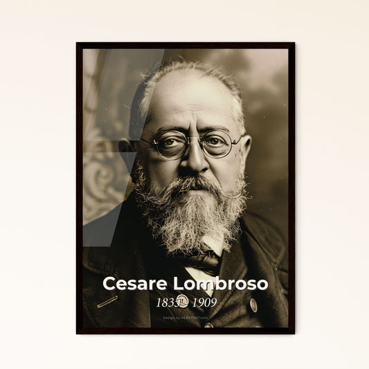 Cesare Lombroso: Pioneering Criminology Portrait – Timeless Art Print for Home Decor in Monochrome Elegance with Sepia Touch