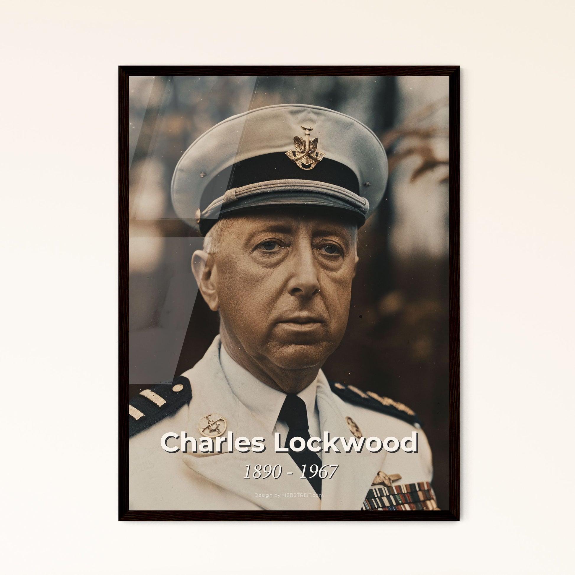 Charles Lockwood: Iconic WWII Submarine Commander – Timeless Monochrome Portrait with Rustic Elegance for Home Decor