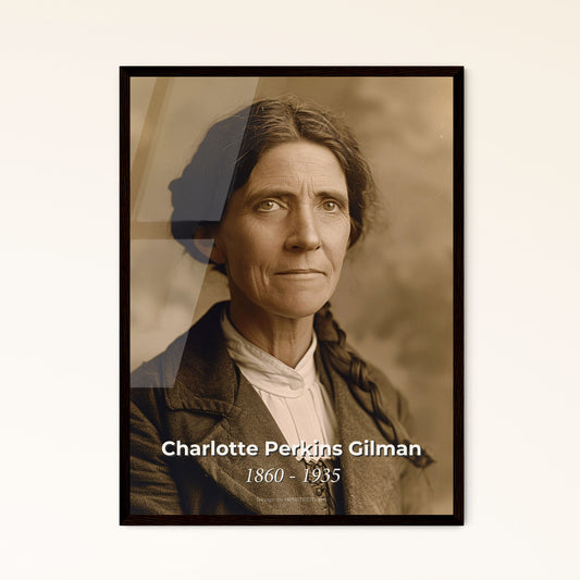 Timeless Tribute to Charlotte Perkins Gilman: Iconic Portrait of a Pioneer for Women's Rights in Artistic Monochrome Elegance