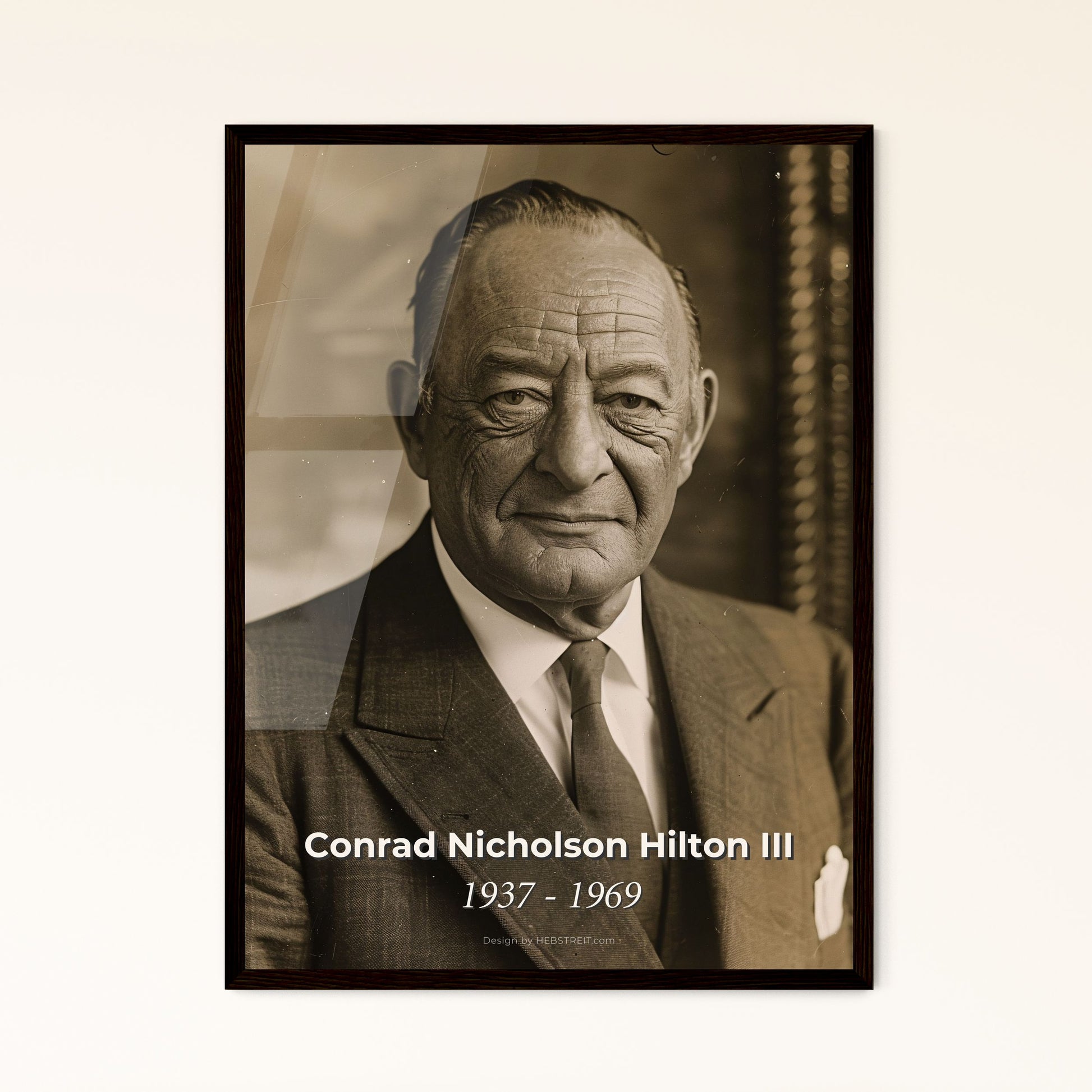 Conrad Hilton III: The Legacy of Hospitality - Timeless Ultrarealistic Portrait in Monochrome with Sepia Hues - Perfect Décor Gift