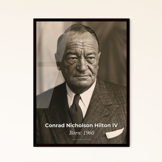 Conrad Hilton IV: Capturing the Legacy of an American Hotelier - Iconic Ultrarealistic Portrait in Monochrome Elegance