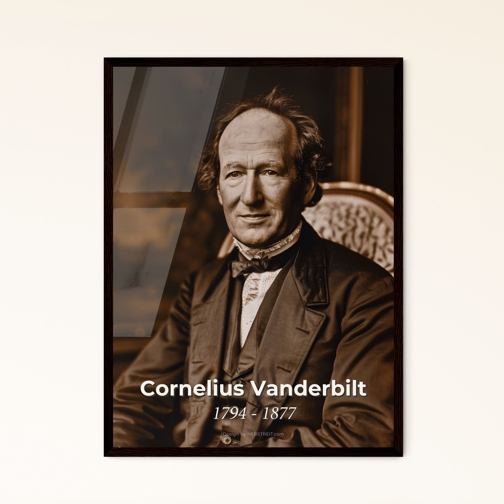 Captivating Portrait of Cornelius Vanderbilt: The Commodore—Shipping & Railroad Tycoon, in Timeless Sepia Elegance