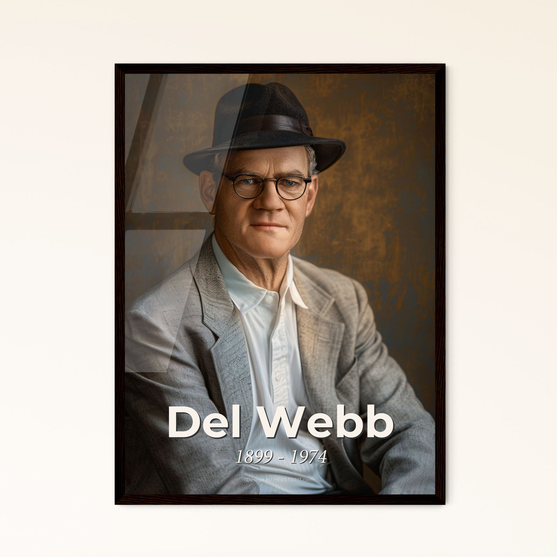 Timeless Tribute: Del Webb, Visionary Developer of Sun Cities – Monochromatic Art in a Rustic Elegance for Your Home Decor.