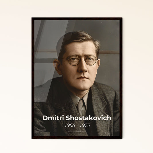 Dmitri Shostakovich: A Portrait of Resilience - Iconic Soviet Composer on Rustic Background, High-Quality Monochrome Art Print