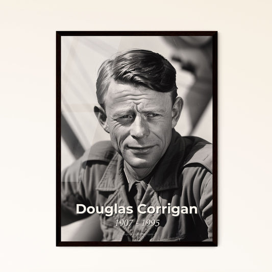 Douglas 'Wrong Way' Corrigan: Iconic Aviator Portrait in Monochrome Elegance - A Timeless Gift for Aviation Enthusiasts & Home Decor