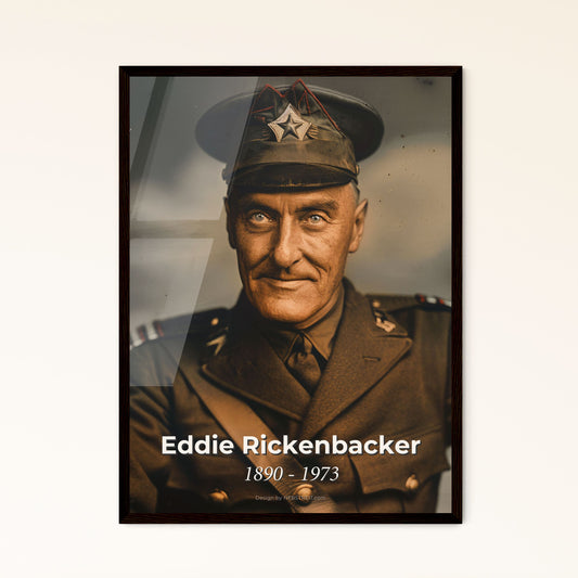 Eddie Rickenbacker: Iconic WWI Ace and Aviation Pioneer - Timeless Monochromatic Portrait in Rustic Elegance for Home Décor