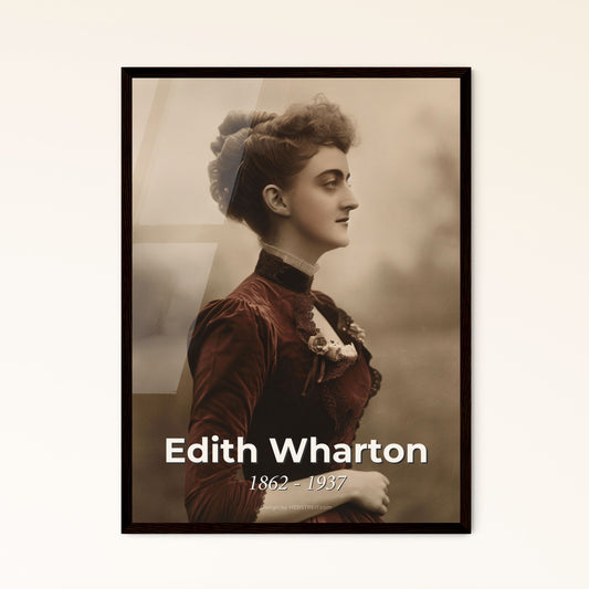 Timeless Elegance: Edith Wharton - Icon of Gilded Age Literature - Stunning Ultrarrealistic Portrait in Monochrome & Sepia Finish