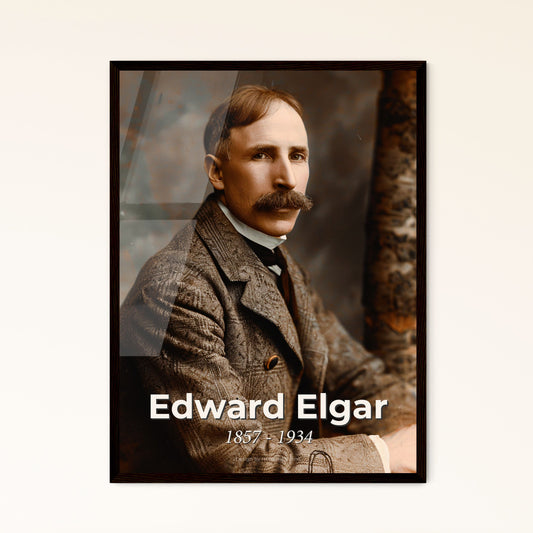 Timeless Portrait of Edward Elgar: Celebrated Composer of Enigma Variations, in Monochromatic Elegance – Perfect for Home Décor