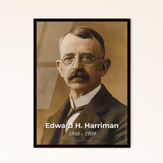 Edward H. Harriman: Iconic Railway Visionary - Stunning Sepia Portrait on Rustic Background for Elegant Home Decor & Gifting