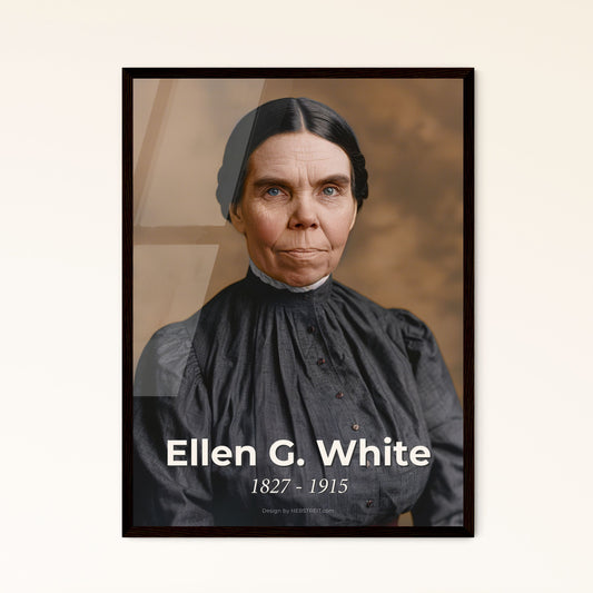 Timeless Legacy of Ellen G. White: Iconic Portrait of the Co-Founder of Adventism in Ultra-Realistic Monochrome Art Print