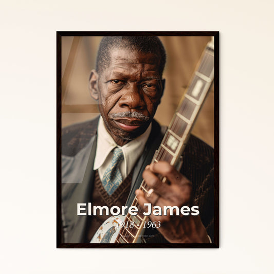 Elmore James: The King of Slide Guitar - Timeless Monochrome Portrait for Home Decor, Framed or Aluminum Print - A Blues Legend!